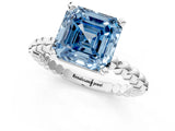 White gold Fancy Blue Asscher Cut Diamond Solitaire Ring with Beaded Band and Prong Setting_114
