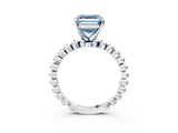 White gold Fancy Blue Asscher Cut Diamond Solitaire Ring with Beaded Band and Prong Setting_115