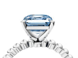 White gold Fancy Blue Asscher Cut Diamond Solitaire Ring with Beaded Band and Prong Setting_115