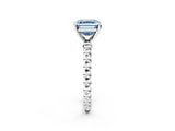 White gold Fancy Blue Asscher Cut Diamond Solitaire Ring with Beaded Band and Prong Setting_115