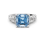 White gold Fancy Blue Asscher Cut Diamond Solitaire Ring with Filigree Band and Four-Prong Setting_17