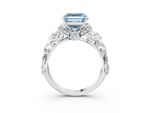 White gold Fancy Blue Asscher Cut Diamond Solitaire Ring with Filigree Band and Four-Prong Setting_20