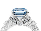 White gold Fancy Blue Asscher Cut Diamond Solitaire Ring with Filigree Band and Four-Prong Setting_21