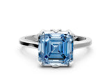 White gold Fancy Blue Asscher Cut Diamond Solitaire Ring with Flower Prong Setting and Classic Band_12