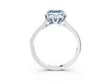 White gold Fancy Blue Asscher Cut Diamond Solitaire Ring with Flower Prong Setting and Classic Band_130