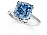 White gold Fancy Blue Asscher Cut Diamond Solitaire Ring with Flower Prong Setting and Classic Band_134