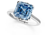 White gold Fancy Blue Asscher Cut Diamond Solitaire Ring with Flower Prong Setting and Classic Band_30
