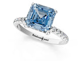 White gold Fancy Blue Asscher Cut Diamond Solitaire Ring with Four-Prong Setting and Pavé Band_4