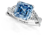 White gold Fancy Blue Asscher Cut Diamond Solitaire Ring with Four-Prong Setting and Twisted Pavé Band_18