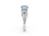 White gold Fancy Blue Asscher Cut Diamond Solitaire Ring with Milgrain Pavé Band and Four-Prong Setting_54