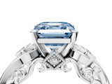 White gold Fancy Blue Asscher Cut Diamond Solitaire Ring with Milgrain Pavé Band and Four-Prong Setting_56