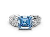 White gold Fancy Blue Asscher Cut Diamond Solitaire Ring with Milgrain Pavé Band and Four-Prong Setting_56