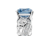 White gold Fancy Blue Asscher Cut Diamond Solitaire Ring with Milgrain Pavé Band and Four-Prong Setting_58