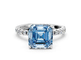 White gold Fancy Blue Asscher Cut Diamond Solitaire Ring with Pavé Band and Four-Prong Setting_64