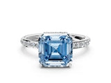 White gold Fancy Blue Asscher Cut Diamond Solitaire Ring with Pavé Band and Hidden Halo_32
