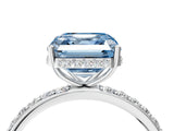 White gold Fancy Blue Asscher Cut Diamond Solitaire Ring with Pavé Band and Hidden Halo_36
