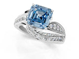 White gold Fancy Blue Asscher Cut Diamond Solitaire Ring with Prong Setting and Twisted Pavé Band_25