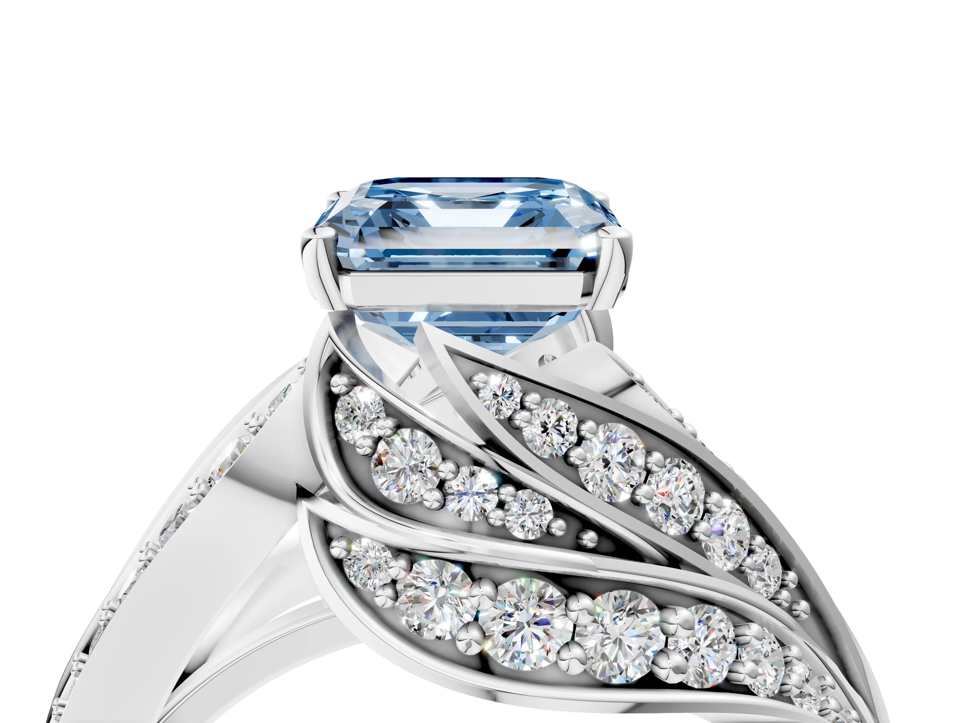 White gold Fancy Blue Asscher Cut Diamond Solitaire Ring with Prong Setting and Twisted Pavé Band_28