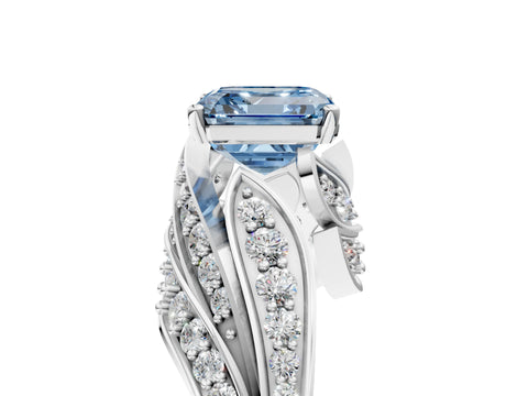 White gold Fancy Blue Asscher Cut Diamond Solitaire Ring with Prong Setting and Twisted Pavé Band_29