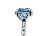 White gold Fancy Blue Asscher Cut Diamond Solitaire Ring with Round  Pavé Band and Four-Prong Setting_71