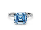 White gold Fancy Blue Asscher Cut Diamond Solitaire Ring with Round  Pavé Band and Prong Setting_110