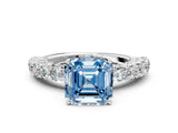 White gold Fancy Blue Asscher Cut Diamond Solitaire Ring with Shared Prong Pavé Band and Four-Prong Setting_16