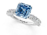 White gold Fancy Blue Asscher Cut Diamond Solitaire Ring with Shared Prong Pavé Band and Four-Prong Setting_18