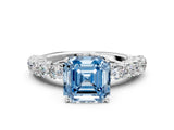 White gold Fancy Blue Asscher Cut Diamond Solitaire Ring with Shared Prong Pavé Band and Four-Prong Setting_29