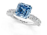 White gold Fancy Blue Asscher Cut Diamond Solitaire Ring with Shared Prong Pavé Band and Four-Prong Setting_30