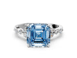 White gold Fancy Blue Asscher Cut Diamond Solitaire Ring with Side Stones and Four-Prong Setting_75