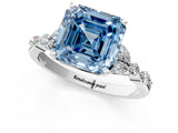 White gold Fancy Blue Asscher Cut Diamond Solitaire Ring with Side Stones and Four-Prong Setting_75
