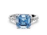 White gold Fancy Blue Asscher Cut Diamond Solitaire Ring with Side Stones and Four-Prong Setting_80