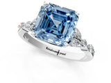 White gold Fancy Blue Asscher Cut Diamond Solitaire Ring with Side Stones and Four-Prong Setting_81