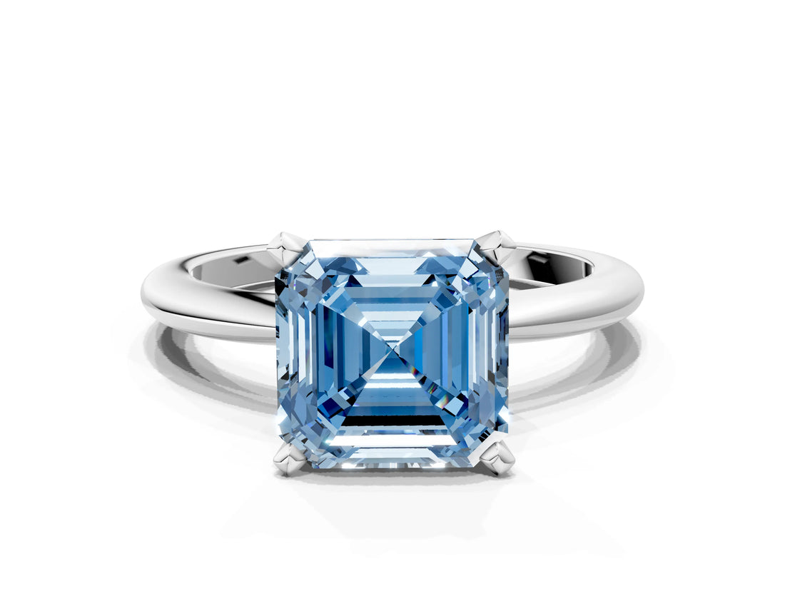 White gold Fancy Blue Asscher Cut Diamond Solitaire Ring with Six-Prong Setting and Classic Band_35