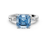 White gold Fancy Blue Asscher  Cut Diamond Solitaire Ring with Tapered Baguette Accents and Four-Prong Setting_16