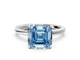 White gold Fancy Blue Asscher Cut Diamond Solitaire Ring with Thin Band and Prong Setting_30