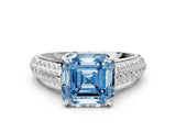 White gold Fancy Blue Asscher Cut Diamond Solitaire Ring with Three-Row Pavé Band and Four-Prong Setting_41