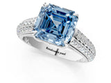 White gold Fancy Blue Asscher Cut Diamond Solitaire Ring with Three-Row Pavé Band and Four-Prong Setting_42