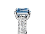 White gold Fancy Blue Asscher Cut Diamond Solitaire Ring with Three-Row Pavé Band and Four-Prong Setting_46