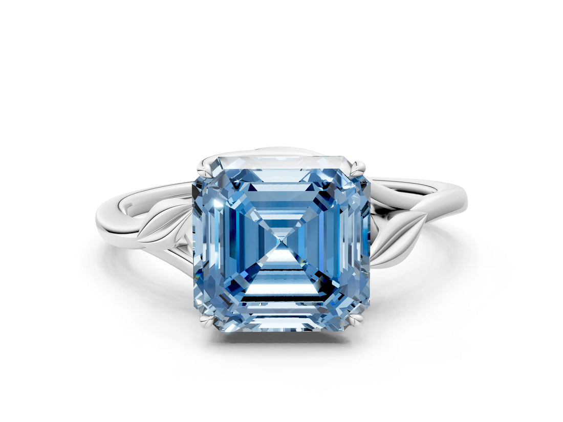 White gold Fancy Blue Asscher Cut Diamond Solitaire Ring with Twist Band and Four-Prong Setting_99