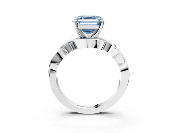 White Gold Asscher Cut Solitaire Engagement Ring Setting for Fancy Blue Center with Vine Twist Band