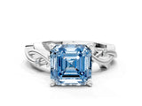 White gold Fancy Blue Asscher Cut Diamond Solitaire Ring with Twisted Band and Prong Setting_125