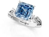 White gold Fancy Blue Asscher Cut Diamond Solitaire Ring with Twisted Band and Prong Setting_126