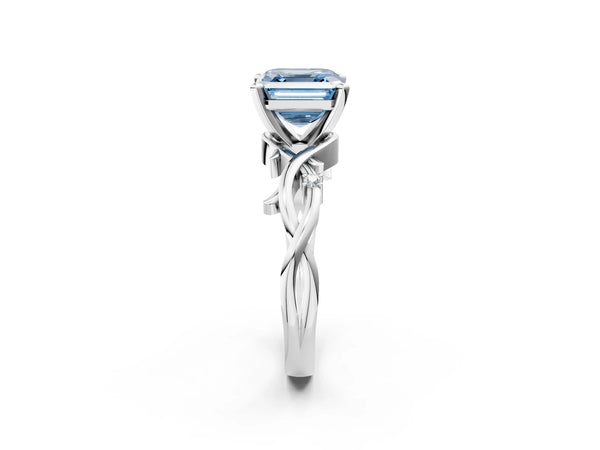 Platinum Asscher Cut Solitaire Engagement Ring Setting for Fancy Blue Center with Vine Twist Band