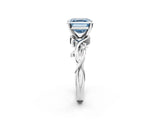 White gold Fancy Blue Asscher Cut Diamond Solitaire Ring with Twisted Band and Prong Setting_127