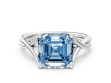 White gold Fancy Blue Asscher Cut Diamond Solitaire Twist Band Prong Setting Ring_55