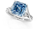 White gold Fancy Blue Asscher Cut Diamond Solitaire Twist Band Prong Setting Ring_56