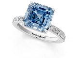 White gold Fancy Blue Asscher  Cut Diamond Solitaire with Pave Band and Four-Prong Setting 2