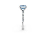 White gold Fancy Blue Asscher  Cut Diamond Solitaire with Pave Band and Four-Prong Setting 3