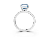 White gold Fancy Blue Asscher  Cut Diamond Solitaire with Pave Band and Four-Prong Setting 4